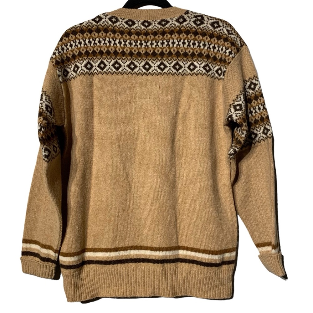Vintage Jantzen Fair Isle Sweater Tan Brown Grandpa Core V Neck Medium M - Picture 5 of 8